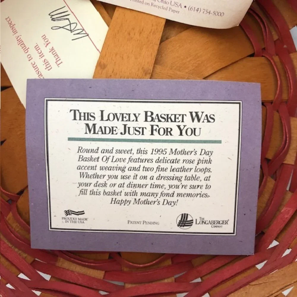 LONGABERGER Mother's Day Basket of Love Liner Protector 1995